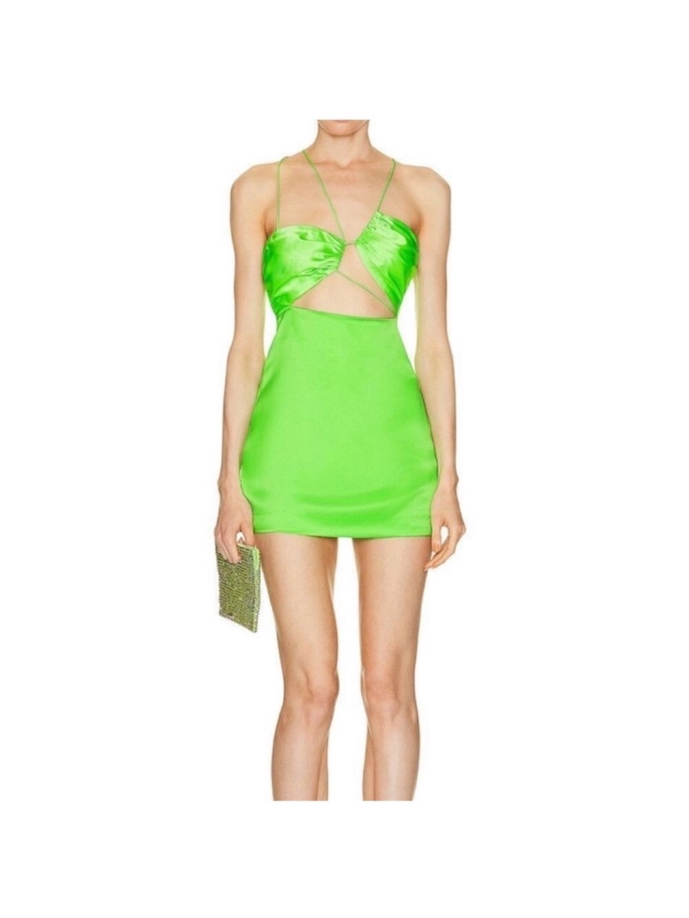 THE SEI Neon Green Strappy Cutout Mini Dress US 6